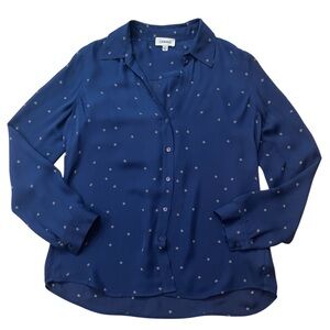 L’AGENCE Silk Navy Starry Button-Up Blouse